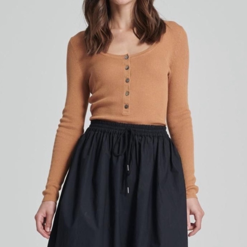 NAADAM Camel Silk/Cashmere Henley Sweater S